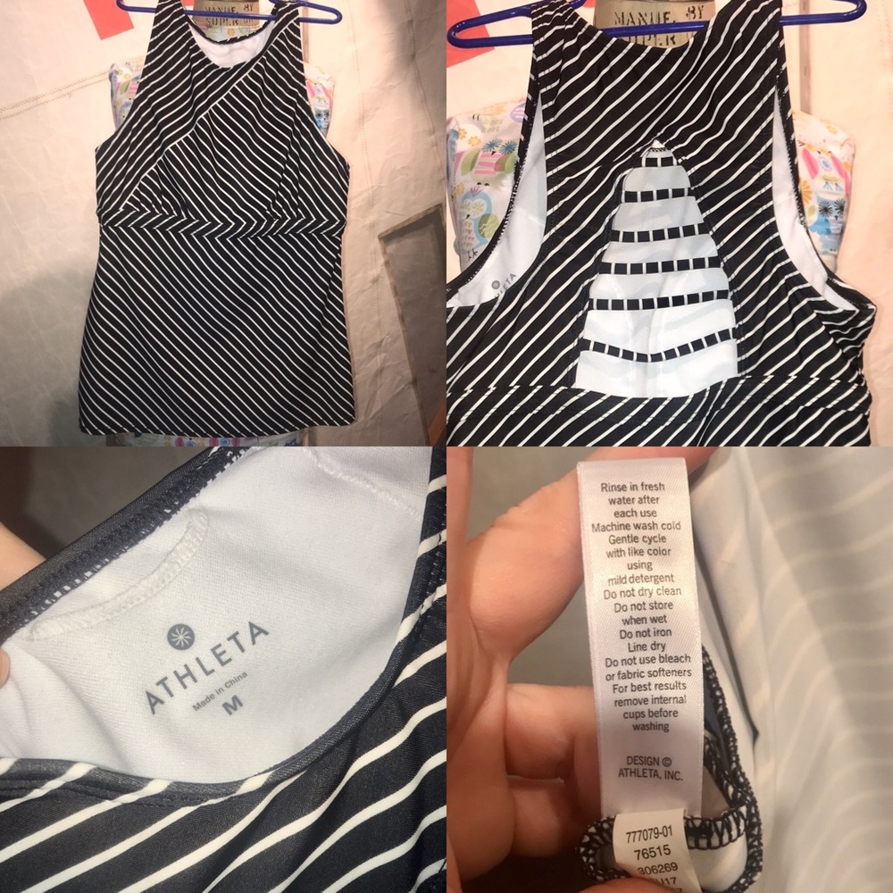 Athleta B/W Pinstriped Tank w/built-in sportsbra